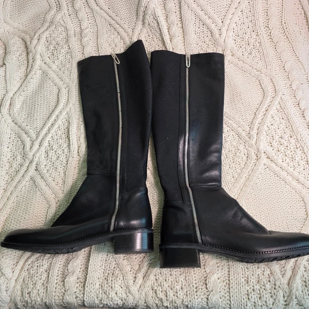 Aquatalia Tall Waterproof Boots Black Leather Stretch Back Calf Women 10